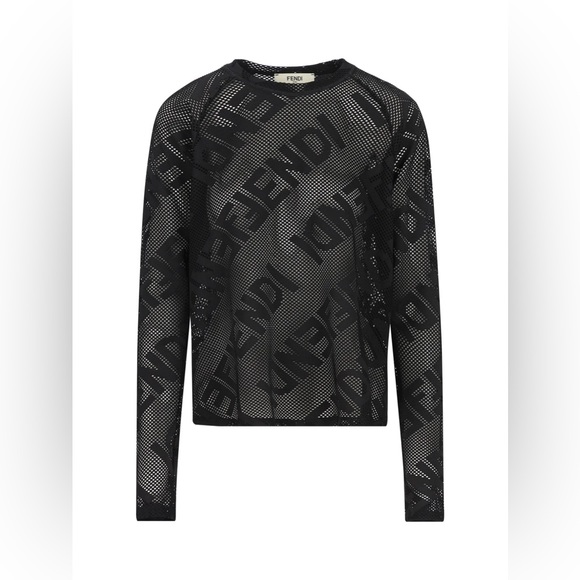 Fendi See-Through Logo Long Sleeve Hi-Lo Boxy Shirt - Picture 1 of 7